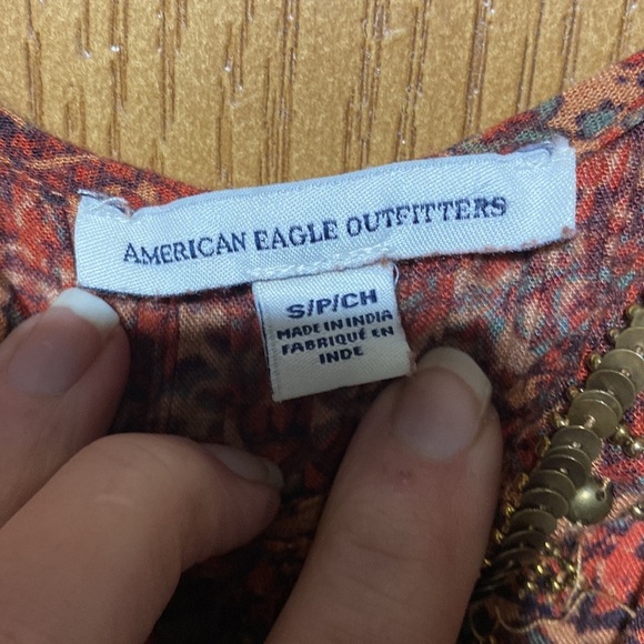 AMERICAN EAGLE Beaded Rust 100% Viscose Boho Print Pocket Jumpsuit​​ - Picture 5 of 10